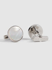 Reiss Silver/Mop Ardley Round Onyx Cufflinks - Image 3 of 5