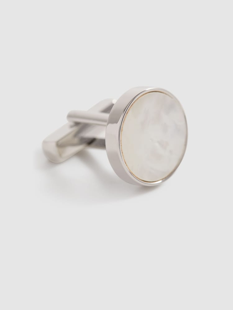 Argent/MOP - Boutons de manchette ronds en onyx Reiss Ardley - Image 4 of 5