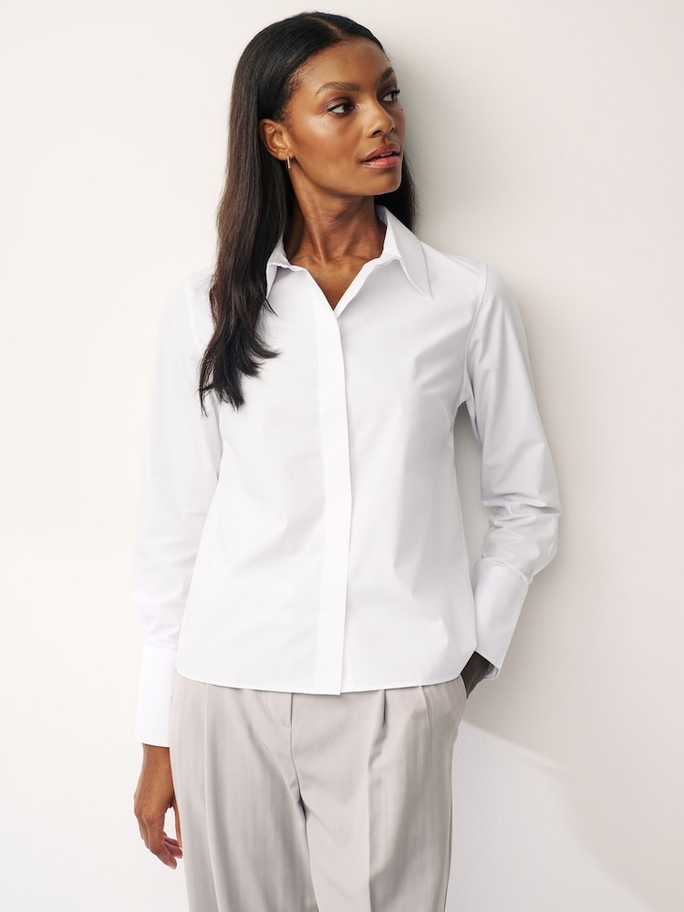 White Fitted Collared Long Sleeve Shirts 2 Pack - Image 1 of 7