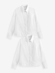 White Fitted Collared Long Sleeve Shirts 2 Pack - Image 6 of 7