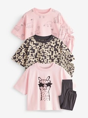 Pink/Grey Llama Joggers Pyjamas 3 Pack (3-16yrs) - Image 5 of 10