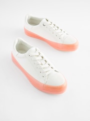 White Forever Comfort Pink Sole Lace Up Trainers - Image 1 of 6