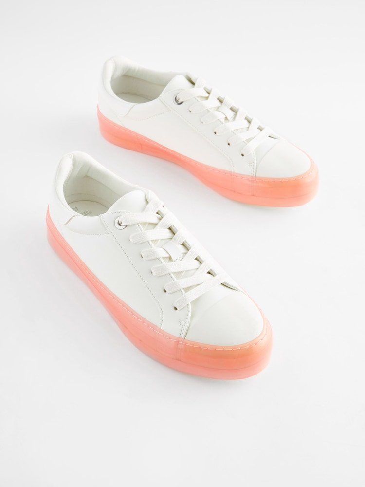 White Forever Comfort Pink Sole Lace Up Trainers - Image 1 of 6