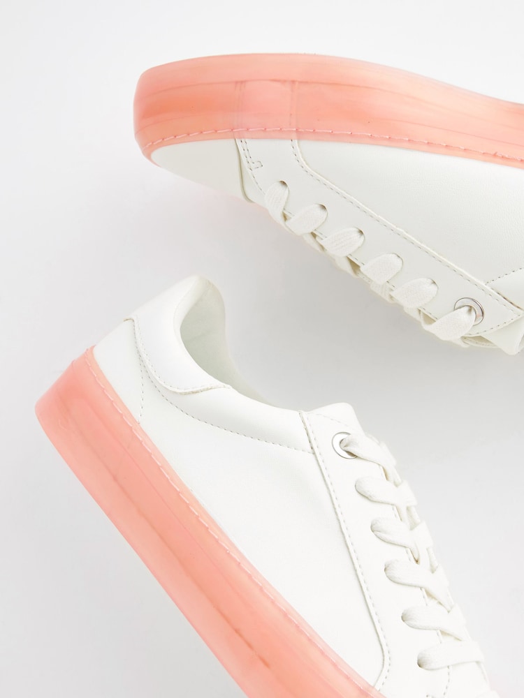 White Forever Comfort Pink Sole Lace Up Trainers - Image 6 of 6