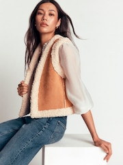 Boden Brown Borg Trim Cotton Gilet - Image 1 of 5