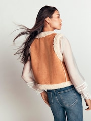 Boden Brown Borg Trim Cotton Gilet - Image 3 of 5