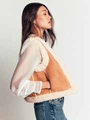 Boden Brown Borg Trim Cotton Gilet - Image 4 of 5