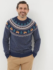 FatFace Blue Christmas Van Fairisle Jumper - Image 1 of 7
