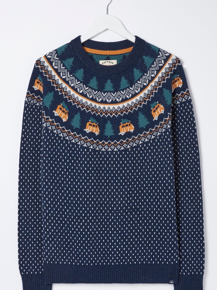 FatFace Blue Christmas Van Fairisle Jumper - Image 7 of 7 FatFace Blue Christmas Van Fairisle Jumper - Image 7 of 7