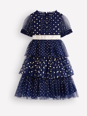 Azul - Vestido de fiesta metalizado de tul de Boden - Imagen 1 de 3