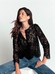 Boden Black Lace Puff Sleeve Top - Image 1 of 6
