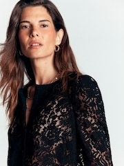 Boden Black Lace Puff Sleeve Top - Image 2 of 6