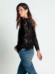 Boden Black Lace Puff Sleeve Top - Image 3 of 6