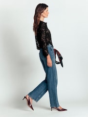 Boden Black Lace Puff Sleeve Top - Image 4 of 6