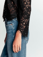 Boden Black Lace Puff Sleeve Top - Image 5 of 6