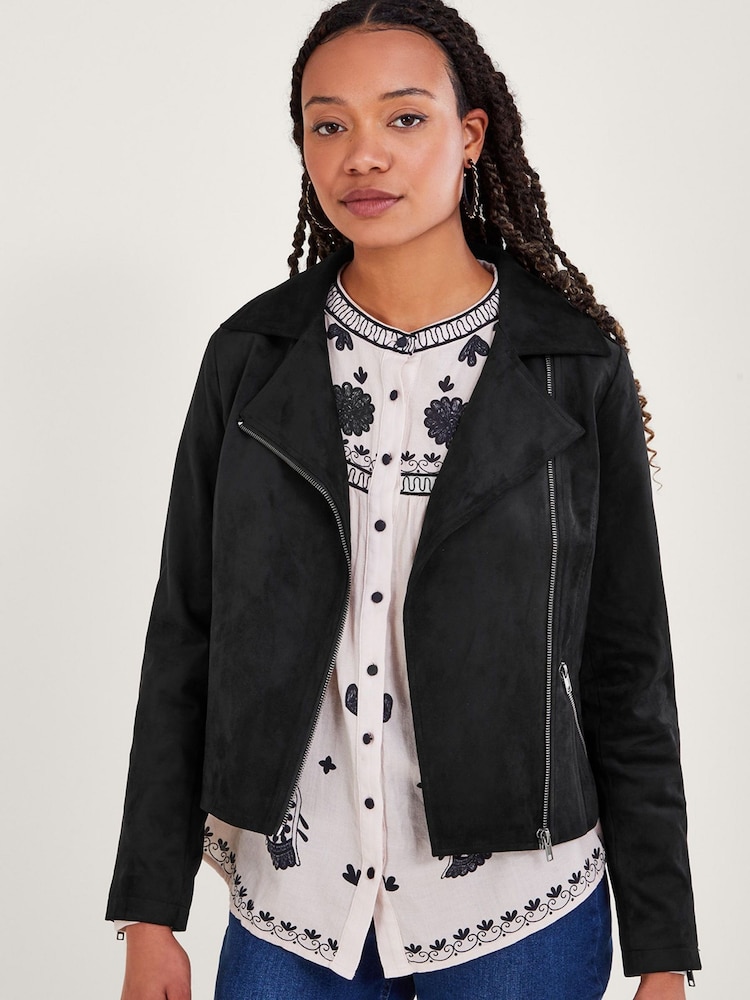 Monsoon Black Suedette Biker Jacket - Image 1 of 5 Monsoon Black Suedette Biker Jacket - Image 1 of 5