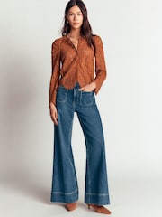 Boden Brown Lace Puff Sleeve Top - Image 4 of 5