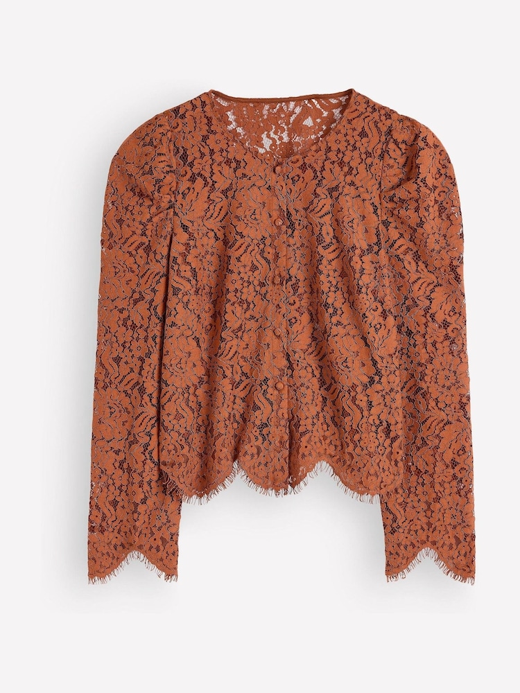 Boden Brown Lace Puff Sleeve Top - Image 5 of 5 Boden Brown Lace Puff Sleeve Top - Image 5 of 5