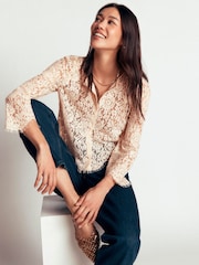 Boden Cream Lace Puff Sleeve Top - Image 1 of 5