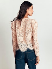 Boden Cream Lace Puff Sleeve Top - Image 3 of 5