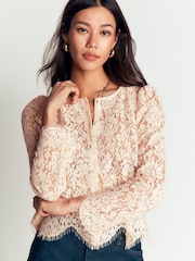Boden Cream Lace Puff Sleeve Top - Image 4 of 5