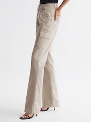 Reiss Vintage Warm Sand Dion Paige Flared Cargo Trousers - Image 3 of 4