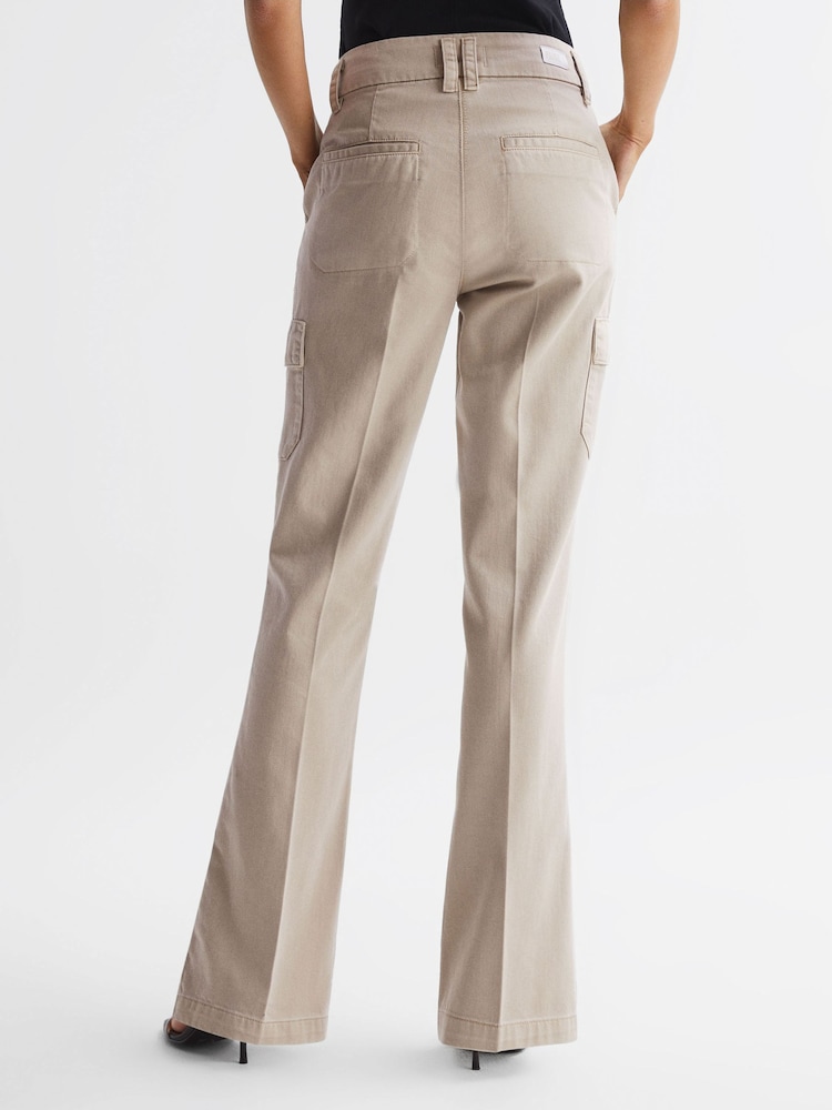 Reiss Vintage Warm Sand Dion Paige Flared Cargo Trousers - Image 4 of 4