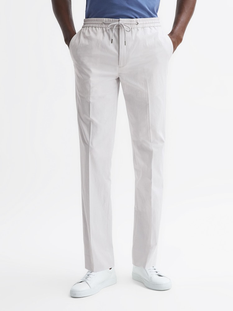 Reiss Ice Grey Hatfield Technical Drawstring Slim Fit Trousers - Image 1 of 4