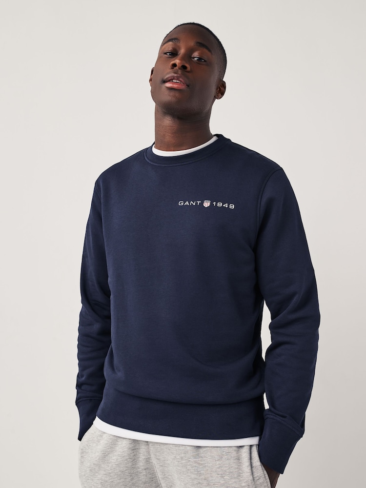 GANT Evening Blue Printed Graphic Crew Neck Sweatshirt - Image 1 of 7