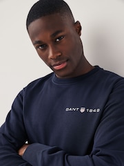 GANT Evening Blue Printed Graphic Crew Neck Sweatshirt - Image 3 of 7