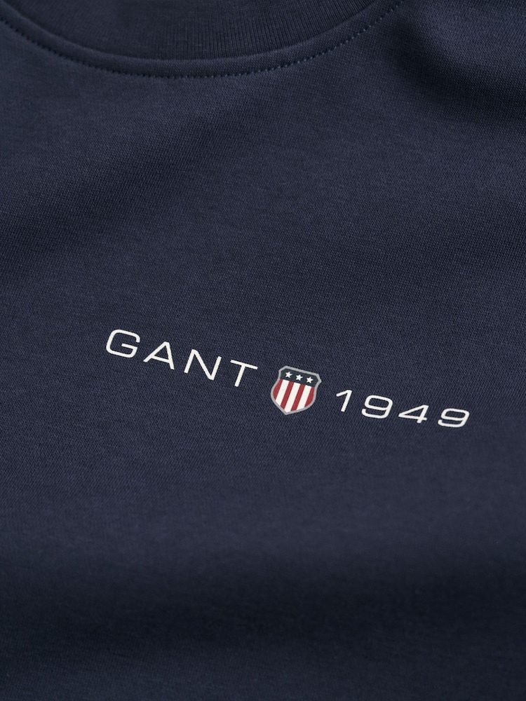 GANT Evening Blue Printed Graphic Crew Neck Sweatshirt - Image 7 of 7