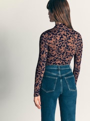 Көк - Boden Ruched Neck Long Sleeve T-Shirt - 5суретінің 3 суреті