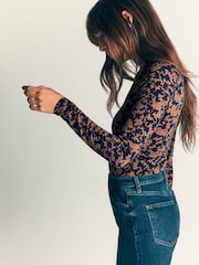 Көк - Boden Ruched Neck Long Sleeve T-Shirt - 5суретінің 4 суреті
