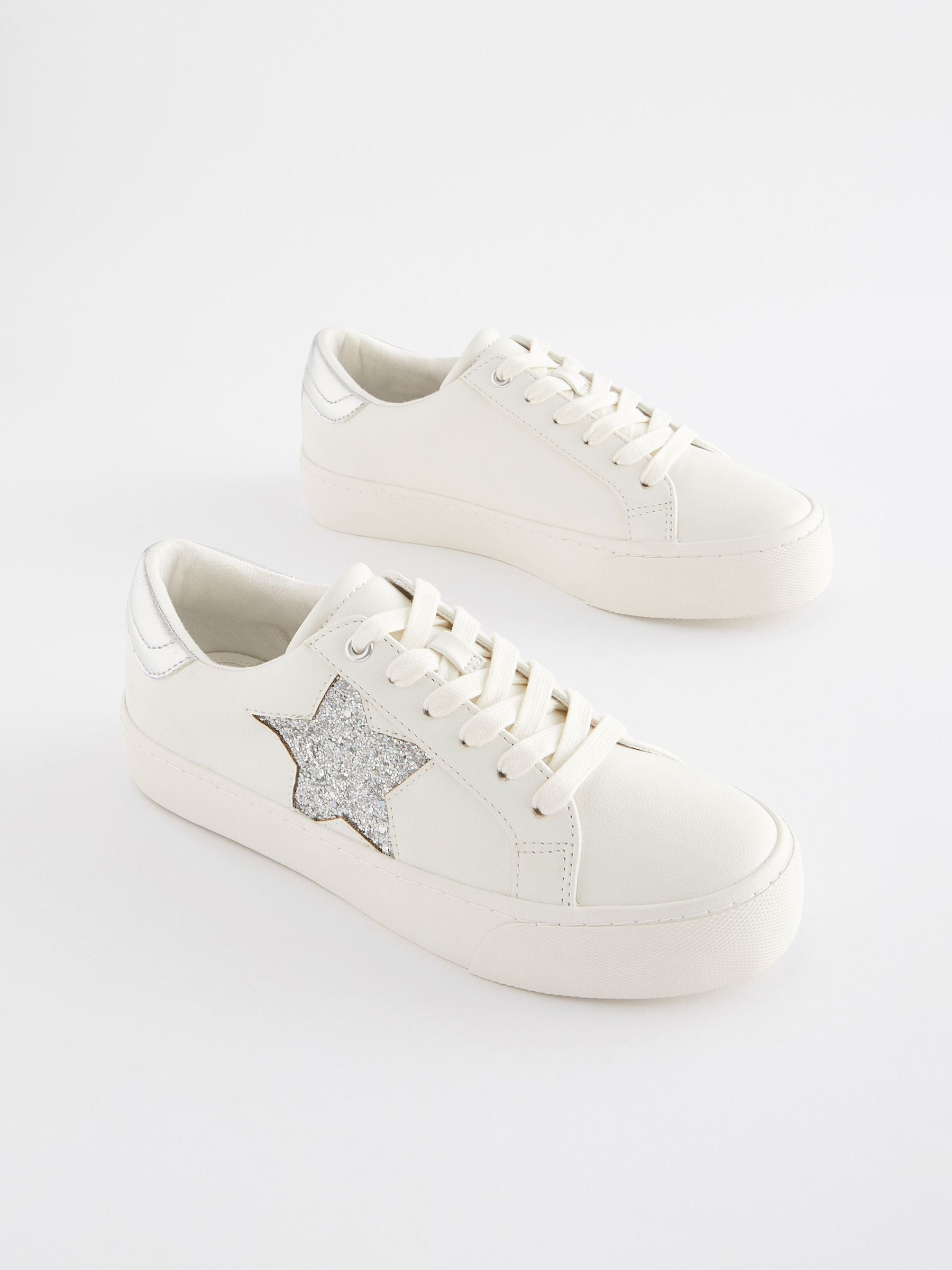 Buy White Silver Forever Comfort Patent Chunky Star Lace Up Trainers from the Next UK online shop