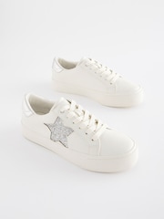 White/Silver Forever Comfort® Patent Chunky Star Lace-Up Trainers - Image 1 of 5