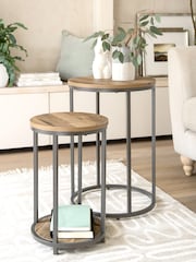 Light Bronx Oak Effect Round Set of 2 Nest of Tables - Image 1 of 6