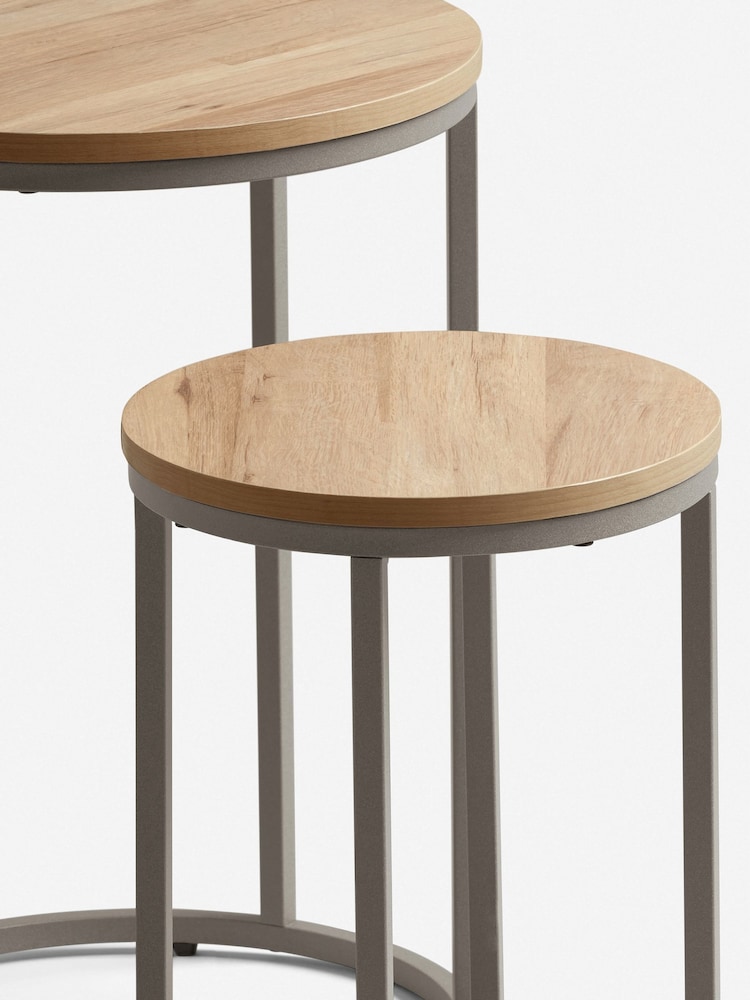 Light Bronx Oak Effect Round Set of 2 Nest of Tables - Image 2 of 6