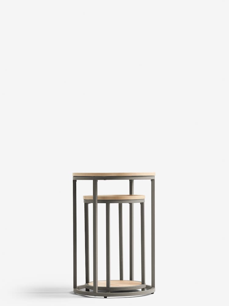 Light Bronx Oak Effect Round Set of 2 Nest of Tables - Image 6 of 6