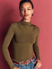 Жасыл - Boden Ruched Neck Long Sleeve T-Shirt - 5суретінің 1 суреті