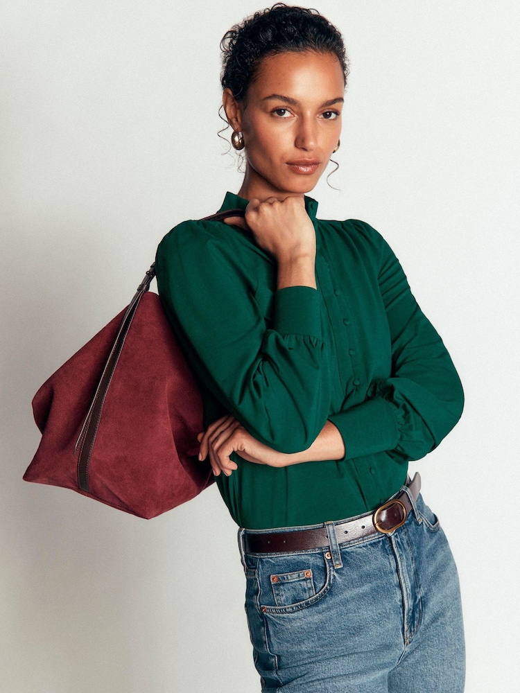 Boden Green Isla Funnel Neck Button Blouse - Image 1 of 4