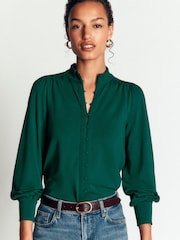 Boden Green Isla Funnel Neck Button Blouse - Image 2 of 4