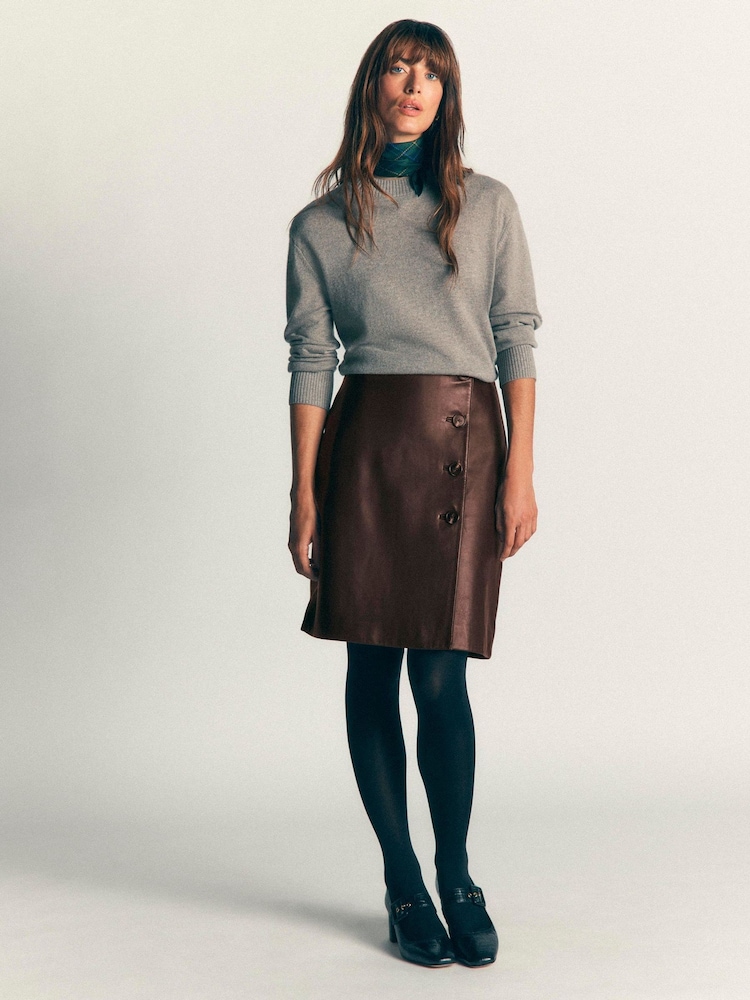 Boden Brown Evelyn Leather Wrap Skirt - Image 1 of 5 Boden Brown Evelyn Leather Wrap Skirt - Image 1 of 5