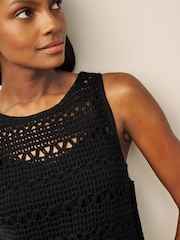 Black Crochet Fringe Midi Sleeveless Dress - Image 3 of 5