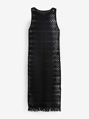 Black Crochet Fringe Midi Sleeveless Dress - Image 4 of 5