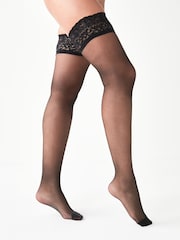 Black Ladder Resist Lace Top 15 Denier Hold-Ups - Image 1 of 8
