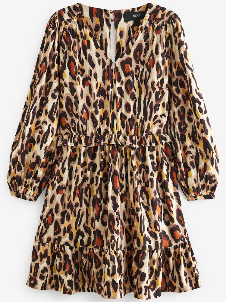 Animal Print Long Sleeve Mini V-Neck Dress - Image 5 of 6