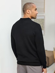 Cotton Traders Black Luxury Merino Long Sleeve Polo Shirt - Image 3 of 4
