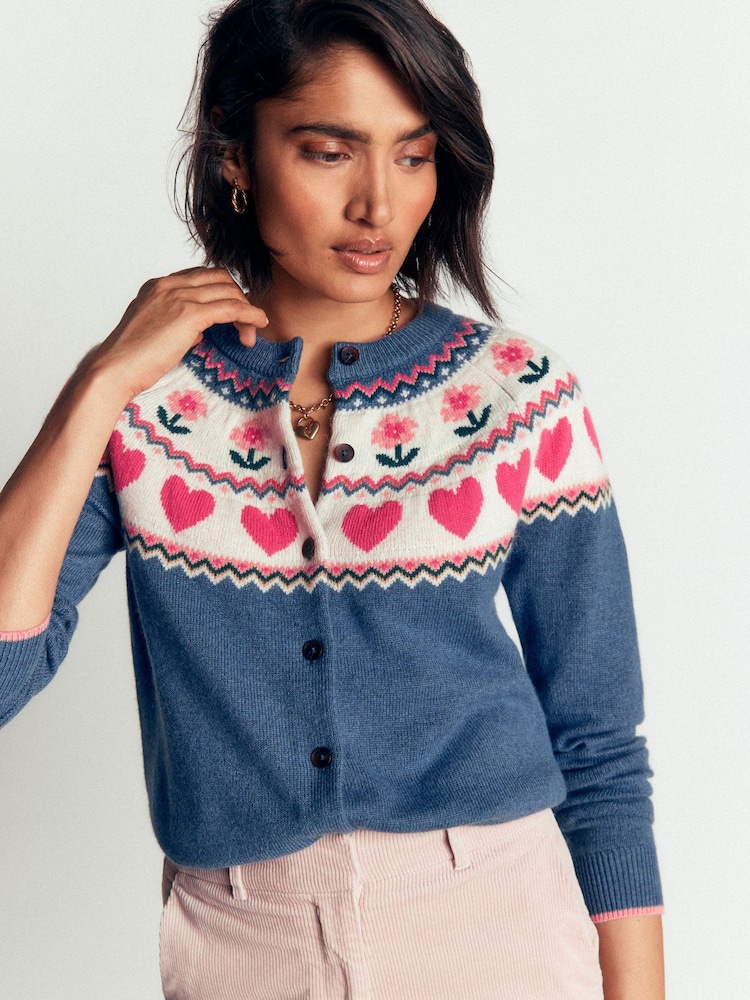 Boden Blue Edie Fair Isle Cardigan - Image 1 of 6 Boden Blue Edie Fair Isle Cardigan - Image 1 of 6