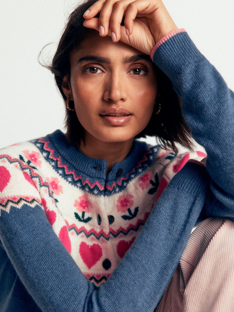 Boden Blue Edie Fair Isle Cardigan - Image 2 of 6 Boden Blue Edie Fair Isle Cardigan - Image 2 of 6