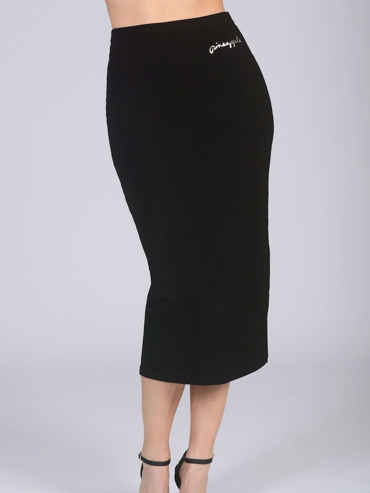 Pineapple Black Midi High Waist Womens Jersey Skirt - Image 1 of 5 Pineapple Black Midi High Waist Womens Jersey Skirt - Image 1 of 5